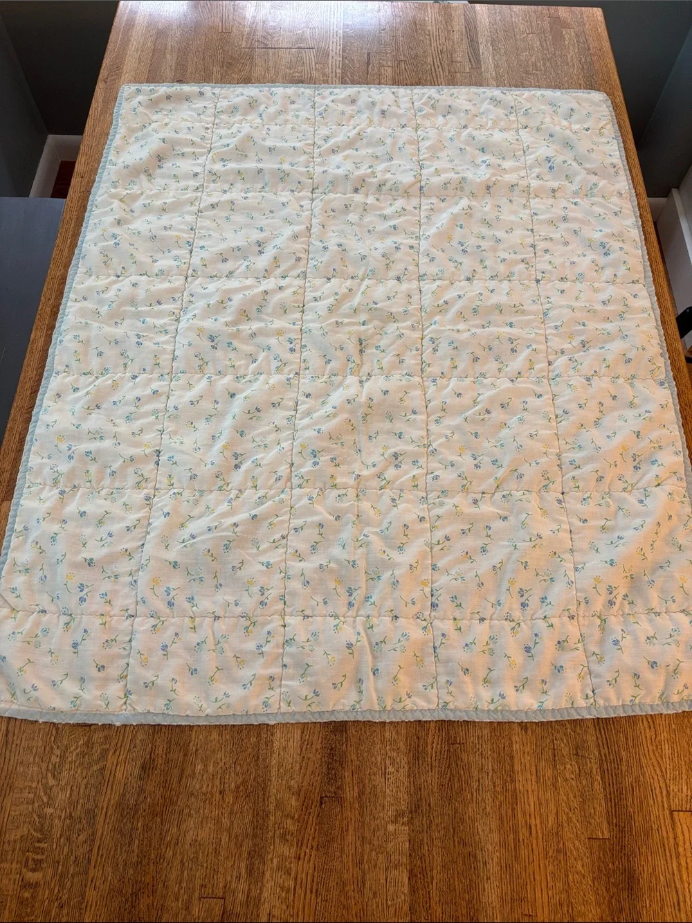 Vintage Handmade Blue Alphabet Teddy Baby Quilt - Adorable Hung on Wall/Display